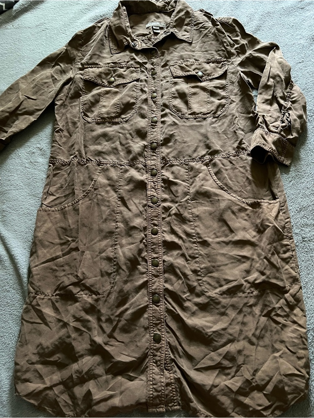 Burberry Brown Button-Front Long Sleeve Silk Dress